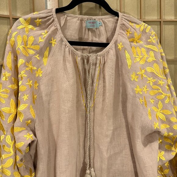 Voyageur by Mersea Palermo Embroidered Blouse Linen Top Women Size M Boho Floral - Picture 4 of 15